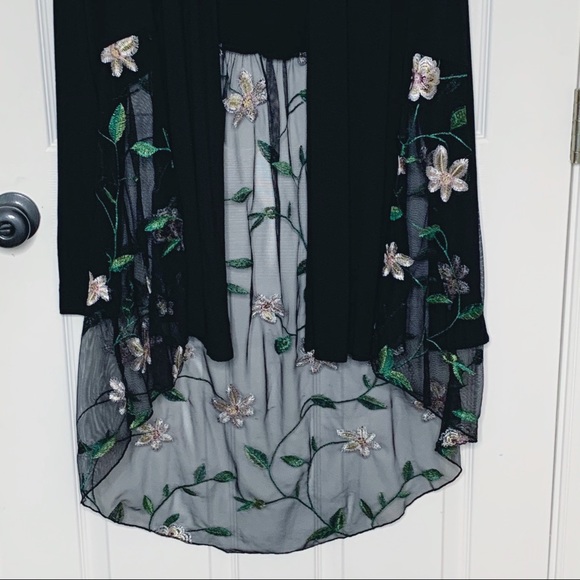 Black Floral Embellished Lace Duster Cardigan S - Picture 4 of 10